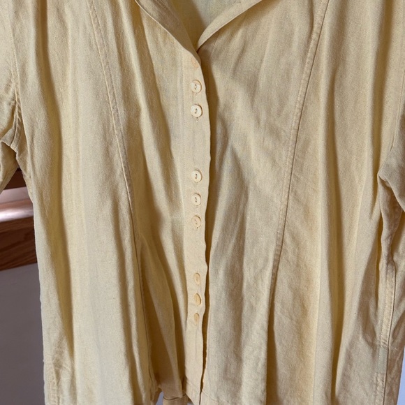 Christopher & Banks Butter Yellow Button-Up Women's Top Large Linen - Picture 6 of 11